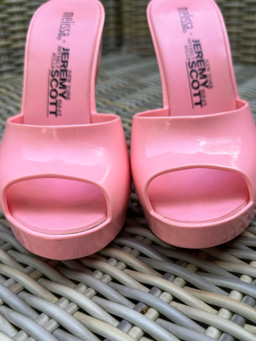 Melissa + Jeremy Scott Pink Barbie Shoes 6 37 Blowup Heels Slides Sandals - Picture 7 of 14